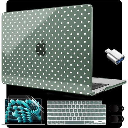 MEEgoodo for M5/M4/M3/M2 MacBook Air 15 inch Case 2026 2025 2024 2023, Case Fit Model (A3448/A3241/A3114/A2941) for MacBook Air 15.3 inch, White Polka Dots & Midnight Green - color: White Polka Dots & Midnight Green