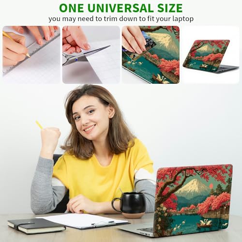 Laptop Skin Sticker Decal, Universal Protective Cover Fit 12 13 14 15.6 Inch Notebook, Reusable Water-Resistant Vinyl Decal w/ 2 Wrist Pads for Business Travel, Flowering Cherry Blossoms - color: Flowering Cherry Blossoms