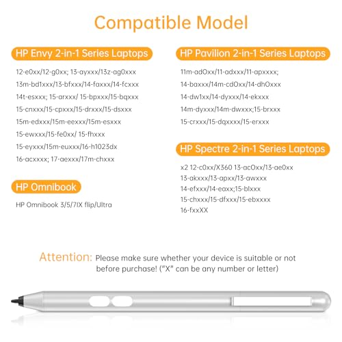 Stylus Pen for HP Omnibook/Envy/Spectre/Pavilion x360, 1024 Pressure | MPP 1.51 Stylus Pen with Palm Rejection, 2500H Battery Digital Pen with Eraser for Drawing/Note-Taking, AAAA Battery Included - color: black