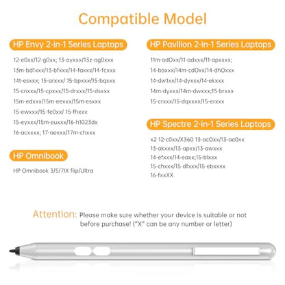 Stylus Pen for HP Omnibook/Envy/Spectre/Pavilion x360, 1024 Pressure | MPP 1.51 Stylus Pen with Palm Rejection, 2500H Battery Digital Pen with Eraser for Drawing/Note-Taking, AAAA Battery Included - color: black