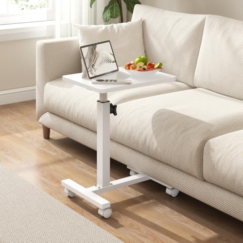 TUTOTAK C Table End Table Adjustable Height, TV Tray Table for Small Spaces | 360°Swivel casters, Slide Under Couch Side Table, Sofa Bedside Table for Living Room, Bedroom, White TB01BW099 - color: White