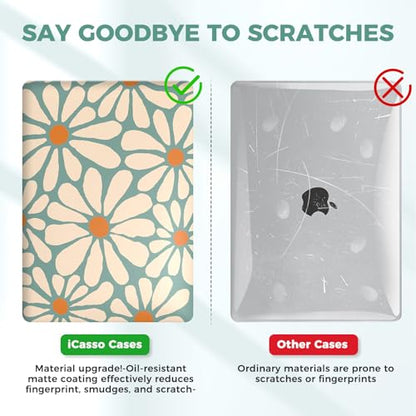 iCasso for MacBook Air 13 inch Case 2020 2019 2018 Release A2337 M1 A2179 A1932, Cute Flower Hard Shell Protective Case for MacBook Air 13.3 inch & Keyboard Cover & Screen Film, Daisy Green - color: Daisy Green