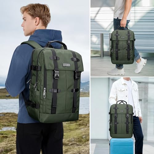 WITZMAN Travel Laptop Backpack for Men Fits 16 inch Laptop | Nylon Carry-on Airline Approved, USB Charging Port, 26L Capacity, For Vacation, Weekend, Overnight Trip, B716 Army Green - color: Army Green