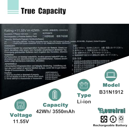B31N1912 C31N1912 Laptop Battery Replacement for Asus VivoBook 14 E410M E410MA L410M L410MA F414MA E410KA E510 l510m l510 E510MA E510KA L510MA R522MA Series 0B200-03680200 42Wh 3550mAh - size: 8.07*1.96*0.82inch B31N1912
