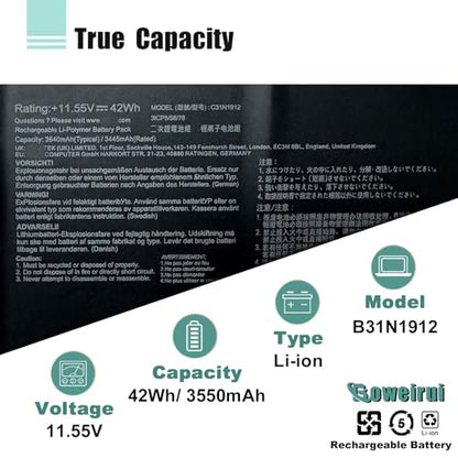 B31N1912 C31N1912 Laptop Battery Replacement for Asus VivoBook 14 E410M E410MA L410M L410MA F414MA E410KA E510 l510m l510 E510MA E510KA L510MA R522MA Series 0B200-03680200 42Wh 3550mAh - size: 8.07*1.96*0.82inch B31N1912