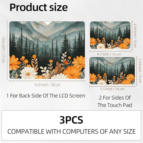 Misty Mountain Pine Forest Universal Laptop Skin Sticker 3PCS, Protective Decal Trim-to-Fit 11.6" 13.3" 14" 15.6" Laptop Vinyl Cover, Removable Anti-Scratch Computer Decal Protector - color: Misty Mountain Pine Forest