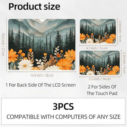 Misty Mountain Pine Forest Universal Laptop Skin Sticker 3PCS, Protective Decal Trim-to-Fit 11.6" 13.3" 14" 15.6" Laptop Vinyl Cover, Removable Anti-Scratch Computer Decal Protector - color: Misty Mountain Pine Forest