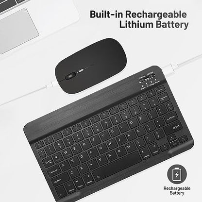 Ultra-Slim Bluetooth Keyboard Portable Mini Wireless Keyboard Rechargeable for Apple iPad iPhone Samsung Tablet Phone Smartphone iOS Android Windows (10 inch Black) - color: black