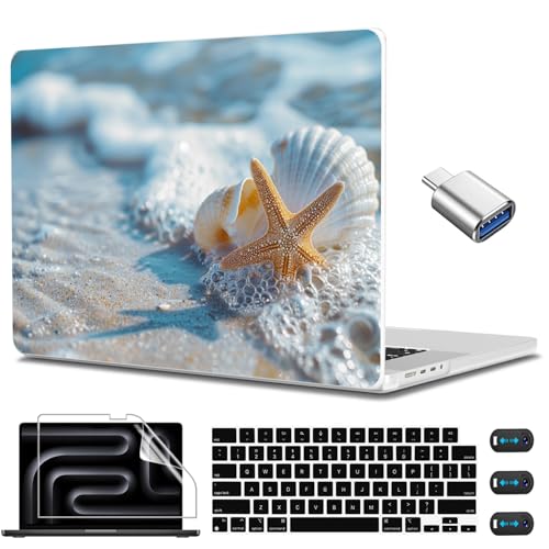 CISSOOK Case for MacBook Pro 14 inch M5 M4 M3 M2 M1 2026-2021 | A3434 A3427 A3426 A3112 A3185 A3401 A2918 A2992 A2779 A2442, 5in1 Set Ultra-Thin Hard Shell Case Keyboard Cover, Beach&Shell - color: 14inch-Beach&Shell