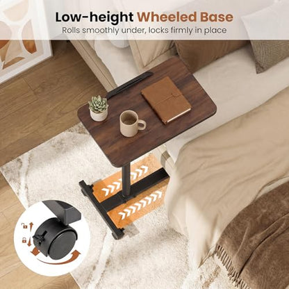 GIANTEX Overbed Table with Wheels, Medical Adjustable Bedside Table, Walnut | Mobile Standing Desk, Portable Laptop Table for Small Spaces, Bed Trays Table for Eating Home and Hospital - color: Walnut