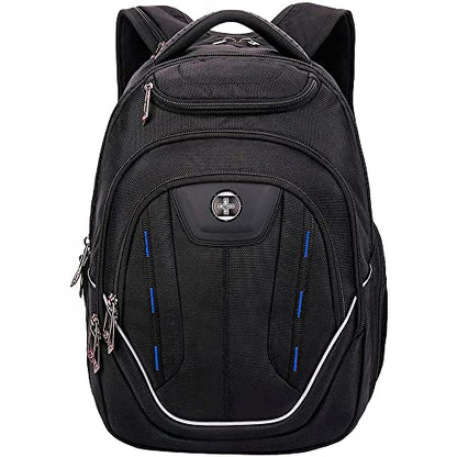 Swissdigital Design TSA-Friendly Large Backpack, Business Laptop Backpack for Men with USB Charging Port/RFID Protection Black | J16BT-1 - color: Black/Blue