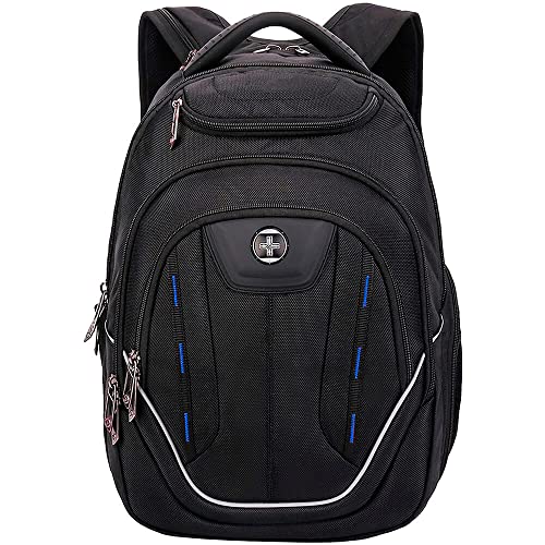 Swissdigital Design TSA-Friendly Large Backpack, Business Laptop Backpack for Men with USB Charging Port/RFID Protection Black | J16BT-1 - color: Black/Blue