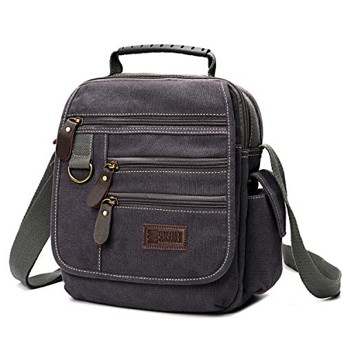 Mens bag Canvas Shoulder Bag Small Messenger Crossbody Bag Work Bag Vintage Multi-function - color: D.gray