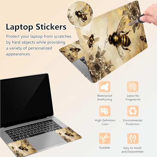 Laptop Skin Sticker Decal 15.6 Inch,12 13 13.3 14 15 15.6 in Laptop Netbook Skins for Notebook,Art Decal Removable Waterproof Scratch Resistant,Universal Vinyl Cover,Cute Bee Golden - color: Cute Bee Golden