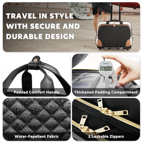 Arcoyard Rolling Laptop Bag, Large Rolling Briefcase for Women with Waterproof Pocket, 17.3 Inch Computer Bag Laptop Case with Wheels, Roller Work Bag for Office Travel Business Teacher, Beige Brown