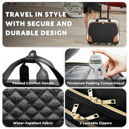 Arcoyard Rolling Laptop Bag, Large Rolling Briefcase for Women with Waterproof Pocket, 17.3 Inch Computer Bag Laptop Case with Wheels, Roller Work Bag for Office Travel Business Teacher, Beige Brown