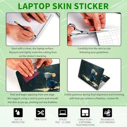 Laptop Skin Sticker Decal, Universal Protective Cover Fit 12 13 14 15.6 Inch Notebook, Reusable Water-Resistant Vinyl Decal w/ 2 Wrist Pads for Business Travel Office, Hamster Raindrops - color: Hamster Raindrops