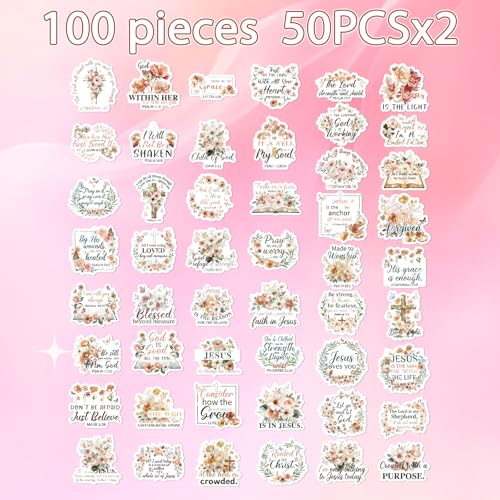 Boho Bible Verse Stickers - 100 Pcs Flower Christian Water Bottle Stickers, Holographic Waterproof Scrapbook Sticker, Vinyl Decals for Luggage Laptop Journal - style: Boho Bible