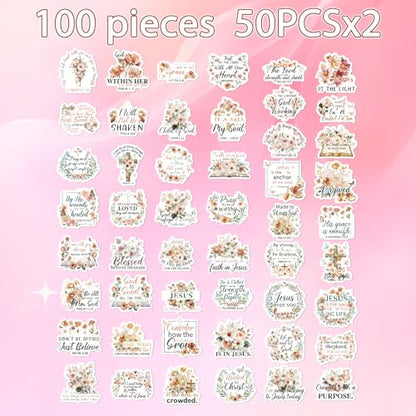 Boho Bible Verse Stickers - 100 Pcs Flower Christian Water Bottle Stickers, Holographic Waterproof Scrapbook Sticker, Vinyl Decals for Luggage Laptop Journal - style: Boho Bible