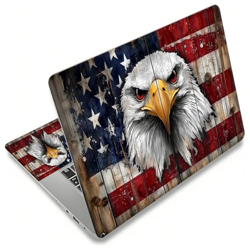Laptop Skin Sticker for 12.1”-15.6“ Laptops (Fits 13”, 13.3”, 14”, 15”, 15.4”) | Protective Universal Reusable Vinyl Art Decal Cover | Waterproof & Scratch-Resistant-Eagle on American Flag Wood - color: Eagle on American Flag Wood