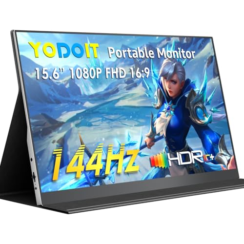 Yodoit Portable Monitor 144Hz 15.6Inch - 1080P Gaming Screen for Laptop IPS Display with USB Type C Port and Speakers with Smart Cover Metal Compatible with PC, MacBook, Xbox (Black) - size: 15.6 144Hz