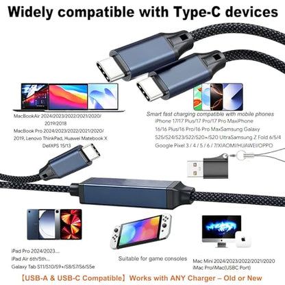 4FT 2-in-1 USB C to Dual USB C Cable, 140W USB C Splitter Cable for MacBook Pro, Intelligent Power Distribution 100W+40W or 65W+65W, Fast Charging Cord for Laptop, Tablet, Phone (Nylon Braided) - size: 4FT