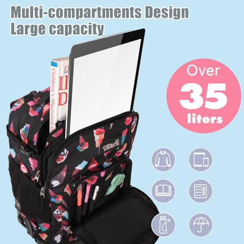 Tilami Rolling Backpack for Kids 18 inch Boys and Girls Laptop Backpack,Ice cream - color: Ice Cream