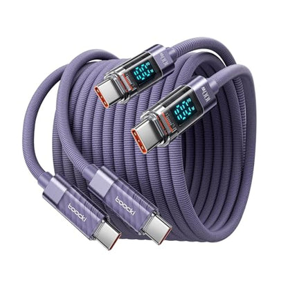 toocki USB C to USB C Cable with LED Display 100W 6.6ft, 2Pack | Fast Charging, Nylon Braided, Purple, Compatible with iPhone 17/16, MacBook Pro, Galaxy S25 - color: Purple, size: 6.6+6.6ft