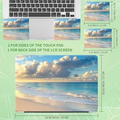 Laptop Skin Sticker Decal, Universal Protective Cover Fit 12 13 14 15.6 Inch Notebook, Reusable Water-Resistant Vinyl Decal w/ 2 Wrist Pads for Business Travel Office, Blue Beach 1 - color: Blue Beach 1