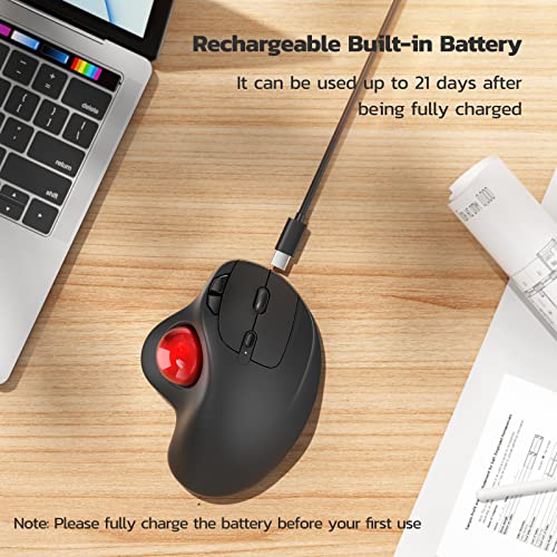 Nulea M501 Wireless Trackball Mouse, Rechargeable Ergonomic, Easy Thumb Control, Precise & Smooth Tracking, 3 Device Connection (Bluetooth or USB Receiver), Compatible for PC, Laptop, Mac, Windows. | Rechargeable mouse with 4 DPI levels,Bluetooth USB rece