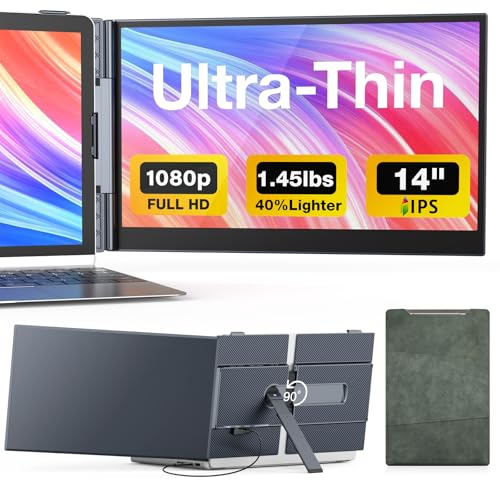 Laptop Screen Extender, 14" Ultra-Thin & Lightweight Portable Monitor, 1080P FHD IPS Second Screen, Plug and Play, Laptop Monitor Extender Compatible for Mac/Win Laptops 13-17 Inch - size: 14" ultra-thin screen