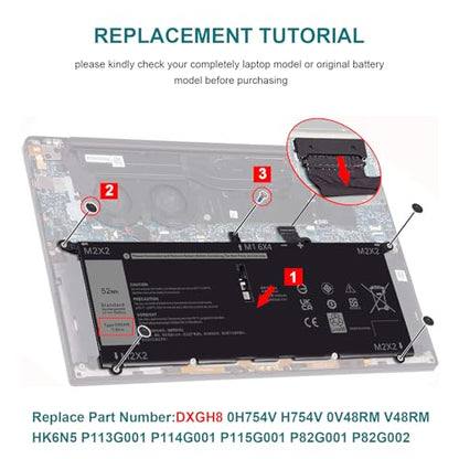 DXGH8 0H754V H754V G8VCF G8VCF6C HK6N5 Battery for Dell Inspiron 13 7000 7390 7391 2-in-1 5390 5391 14 7400 7490 Latitude 3301 E3301 XPS 13 9370 9380 2019 Vostro 5390 5391, P113G001 P82G P82G001 - size: 11.18*3.9*0.2inch DXGH8