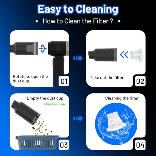 GcdPai Handheld Car Vacuum Cordless 20000PA Powerful Small Portable Rechargeable Vacuum Cleaner with LED Light Mini Vacuum for Car, Home, Office, Keyboard, Pet (Black Gold)