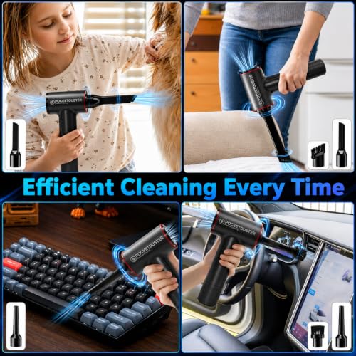 2-in-1 Compressed Air Duster and Mini Vacuum Cleaner with 150000 High RPM - Powerful Brushless Motor for Desktop, Keyboards, Laptop, Dryer and Electronics