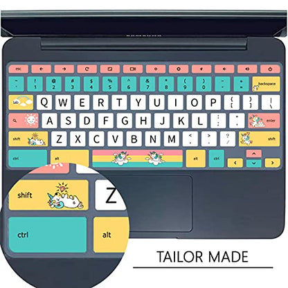 Keyboard Cover for Samsung Chromebook 4 3 XE310XBA XE500C13 XE501C13 11.6"/Chromebook 4 15.6" XE350XBA/Chromebook 2 XE500C12/Chromebook Plus V2 2-in-1 XE520QAB XE521QAB 12.2 inch,Cartoon Unicorn