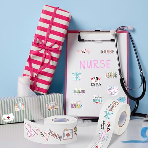 CNhoqc RN Nurse Stickers Rolls - 1000 Pcs Registered Nurse Nursing Waterproof Vinyl Reusable Laptop Sticker Coloring Book Scrapbook Water Bottle Page Activity Pad Birthday Party Favors Kids Skateboard - style: RN Nurse