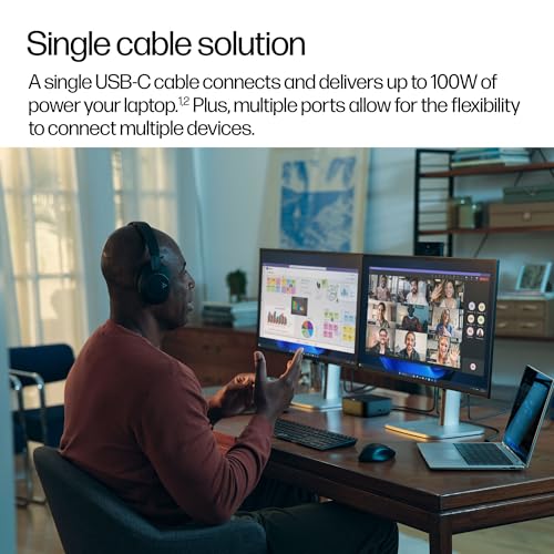 HP USB-C 100W G6 Dock + One Extra USB-C Cable Included, Future-Proof Design with Ambient LED Lighting, On-Screen Notifications, Extra USB-C Ports, HDMI 2.1, 120Hz - style: G6 + USB-C