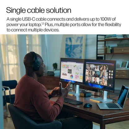 HP USB-C 100W G6 Dock + One Extra USB-C Cable Included, Future-Proof Design with Ambient LED Lighting, On-Screen Notifications, Extra USB-C Ports, HDMI 2.1, 120Hz - style: G6 + USB-C