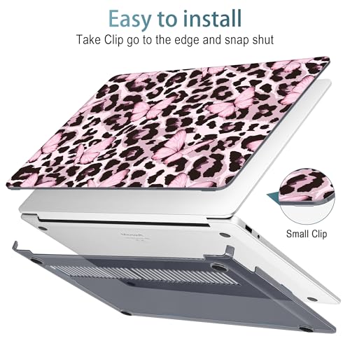 Mektron Printed Case for 2025 Microsoft Surface Laptop Windows 11 Copilot+ PC Surface Laptop 13 inch Touchscreen Display Cover Fits Model 2095, Leopard Pink Butterfly - color: Leopard Pink Butterfly