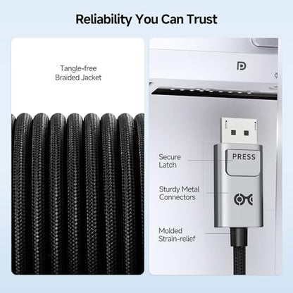 Cable Matters 40Gbps Bidirectional USB C to DisplayPort 2.1 Cable, 3ft/0.9m | DP40 (UHBR10), 8K@120Hz / 4K@480Hz, DisplayPort to USB C Cable, No Power Delivery - size: 3 Feet