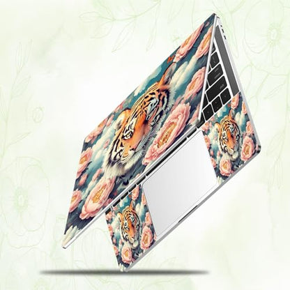 Laptop Skin Sticker Decal, Universal Reusable Vinyl Laptop Cover for 12" 13" 13.3" 14" 15" 15.4" 15.6" Notebook PC, Waterproof Scratch-Resistant with 2 Wrist Pads, Easy to Apply & Remove,Flower Tiger - color: Flower Tiger