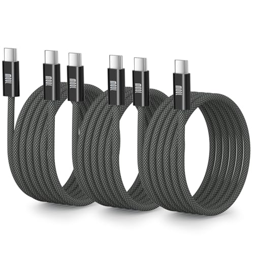 100W USB C to USB C Cable, 6ft Fast Charging Woven Cord for MacBook Pro/Air Charger 20V 5A Data Transfer for Galaxy S26 S25 Ultra Pixel iPhone 17 16 Pro Max 16e 15 iPad Type C Laptop, 3-Pack - color: Black, size: 6ft
