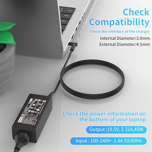45W Charger Compatible with HP Notebook 15 HP Pavilion 14 TPN-LA15 TPN-CA14 r-41013153 L25296-002 L25296-001 L25296-003 741727-001 L25296-011 213349-109 19.5V 2.31A Smart Blue tip Laptop Power Adapter