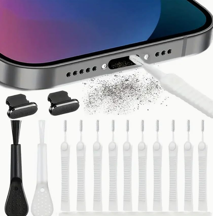 1 Set Professional Charging Port Cleaning Kit Electronic Cleaner, Black | Black Multi-Function Electronic Cleaning Kit, Charging Port Brush And USB C Dust Plug For Phones, Laptops And Earphones