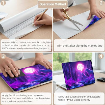 Aesthetic Laptop Skin Cover,12-15.6 Inch Universal Vinyl Sticker Decal,Waterproof Scratch-Resistant Notebook Wrap,Removable Residue-Free Protector,Moonlit Wolves Forest - color: Moonlit Wolves Forest