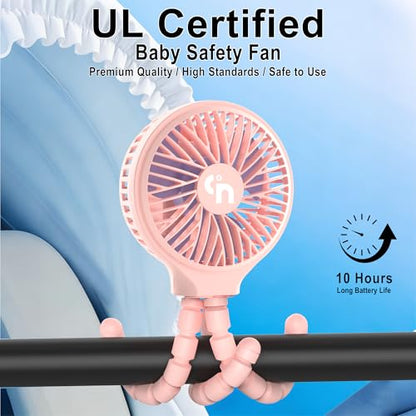 WiHoo Portable Stroller Fan, 11H Ultra-long Battery Life 3 Speed 360°Rotate, USB Rechargeable or Battery Operated Cooling Clip On Personal Fan for Baby Crib Travel Car Seat Pink - color: Pink