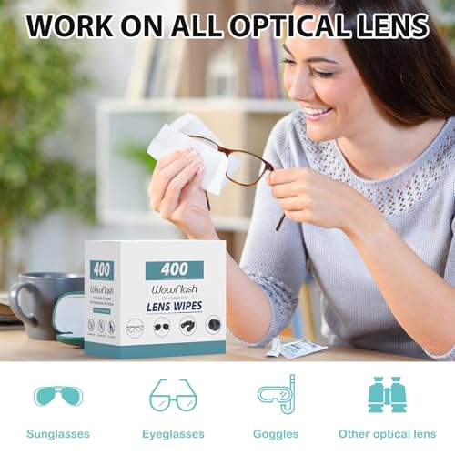 400 Count Pre-Moistened Lens Wipes for Eyeglasses | Individually Wrapped Sracth-Free Streak-Free Eyeglass Lens Cleaning Wipes, Cleaner Wipes for Sunglass, Camera Lens, Goggles - size: 400 Count (Pack of 1)