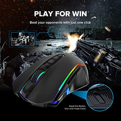 Redragon Gaming Mouse, Wireless Mouse Gaming with 8000 DPI, PC Gaming Mice with Fire Button, RGB Backlit Programmable Ergonomic Mouse Gamer, Rechargeable, 70Hrs for Windows, Mac Gamer, Black - color: Black, style: 2.4G/ Wired