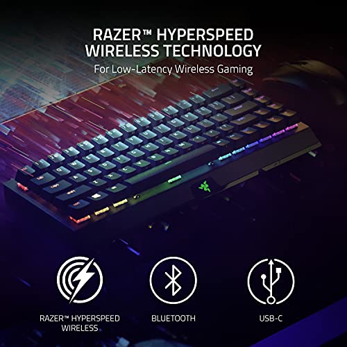 Razer BlackWidow V3 Mini HyperSpeed 65% Wireless Mechanical Gaming Keyboard: HyperSpeed Wireless Technology - Green Mechanical Switches- Tactile & Clicky - Doubleshot ABS keycaps - 200Hrs Battery Life - color: Green Switches - Tactile & Clicky, size: Blac