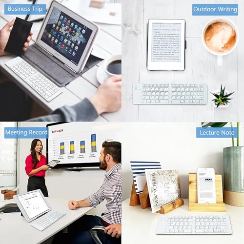 Wireless Bluetooth Keyboard Compatible with Verizon Wireless Ellipsis 8 Built-in Phone Holder/Stand-Ultra Slim Folding Rechargeable Full Size Keyboard!